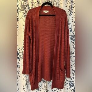 Pink Rose Terracotta Open-Front Cardigan